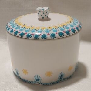 Ciroa White Multicolor Handpainted Pattern Porcelain Trinket Jar Sugar Bowl